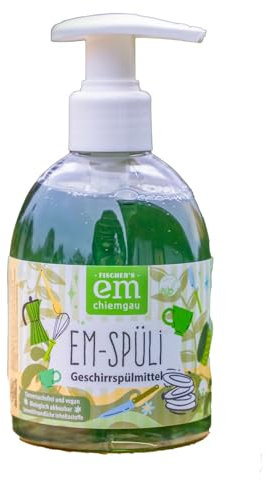 EM-Chiemgau Bio Geschirrspülmittel EM-Spüli [mit Effektive Mikroorganismen] sehr ergiebig, extrem Hohe Schmutz- und Fettlösekraft, pflanzliche Waschrohstoffe, Bio Rohstoffe, hautfreundlich - 250 ml