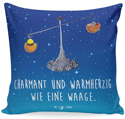 Mr. & Mrs. Panda 40 x 40 Kissen Sternzeichen Waage - Geschenk, Couchkissen, Geschenk September, Aszendent, Geburtstag September, Astrologie,