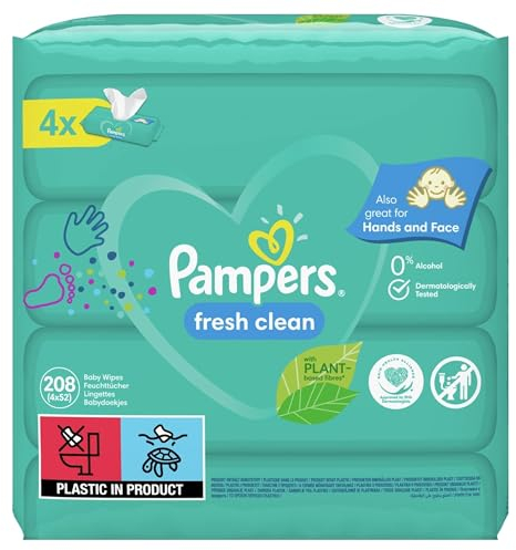 Pampers Fresh Clean Lingettes Bébé 4 Paquets 208 Lingettes