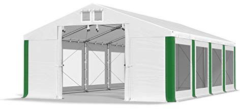 Das Company Transparente Fenster Partyzelt 4x8m wasserdicht weiß-grün Zelt 580g/m² PVC Plane Ganzjährig Stabil Gartenzelt Winter Plus ISDT