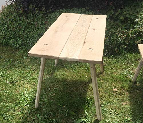 Breiter Holztisch zum stecken, gerade Kanten zum stecken, aus Eiche 25-30 mm mit 8-kantigen Beinen, 115 cm lang für Larp, Reenactor, Tavernenbestuhlung