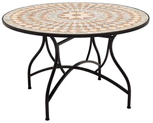 OUTLIV. Gartentisch Mosaik Rund Ø120 cm Eisen Schwarz, wetterfest und robust, für Garten und Balkon, helles Mosaik-Design, Höhe 71 cm