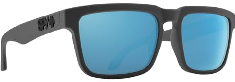 SPY Optic Helm, Square Sunglasses, Color and Contrast Enhancing Lenses, Soft Matte Dark Gray - Happy Gray Green With Light Blue Spectra Mirror Polarize Lenses