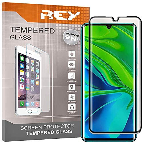 REY 2X Protector de Pantalla 3D para XIAOMI MI Note 10 - Note 10 Pro, Negro, Protección Completa, 3D / 4D / 5D