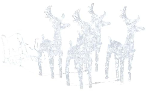 vidaXL Weihnachtsdekoration LED Rentiere mit Schlitten Beleuchtet Outdoor Weihnachtsdeko Rentier Außenbereich Weihnachtsbeleuchtung 280x28x55cm Acryl