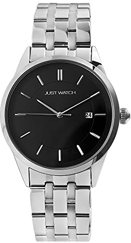 Just Watch Harvey Herren-Uhr Gliederarmband Edelstahl Datum Analog Quarz JW20147 (silberfarbig schwarz)