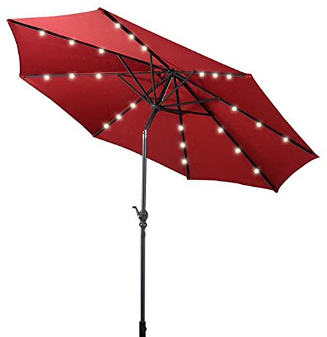 GIANTEX Parasol de Jardin Extérieur 3M, Parasol Inclinable avec 24 Éclairage Solaire LED, 8 Baleines en Métal, Protection UV, Parasol Deporte pour Terrasse, Jardin, Balcon (Rouge)