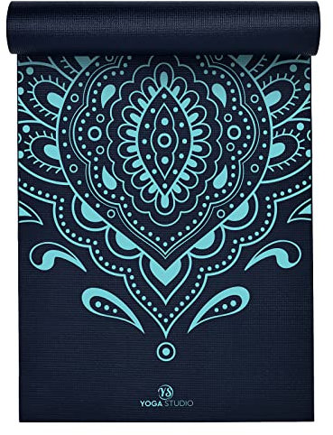 Von Yoga Studio entworfene Yogamatte – 183 cm x 61 cm große Mandala-Matte, 6 mm dicke rutschfeste Yogamatte, reißfeste PVC-Matte (Navy Blue Mat Mysterious Peacock)