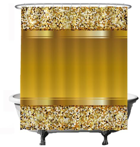 Ulticool Duschvorhang - Gold Glitter Glamour Luxury Party - 180 x 200 cm – Anti Schimmel - Waschbar – Wasserdicht - mit 12 Ringe - Gelb