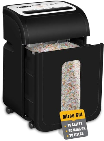 VidaTeco 14-Sheet Paper Shredder for Home Office Heavy Duty with 60 Mins Running Micro Cut, US Patented Blade, Shred Card/CD/Clip/Staple, 5.3-Gal Pullout Bin, AUTO Jam Proof(ETL)