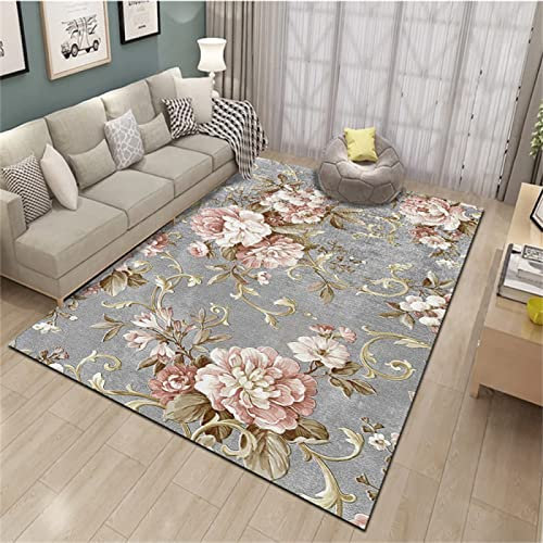 Kunsen Teppich schöne deko kinderzimmer deko Moderner Grauer Teppich Rosa Blumenmuster Wohnzimmer Waschbarer Teppich teppiche Flur 120X200CM