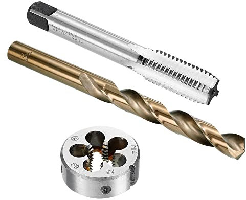 sourcing map Tap and Die and Drill Bit Set, M14 x 2 Left Hand Thread Milling Tap and Round Die, 12mm Cobalt High Speed Steel Twist Drill Bit