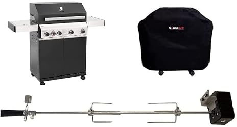 CosmoGrill Gas Barbecue 4+1 - Premium Black Range, Outdoor BBQ Grill with Sear & Ring Side Burner… (Barbecue, Weatherproof Cover & Rotisserie)