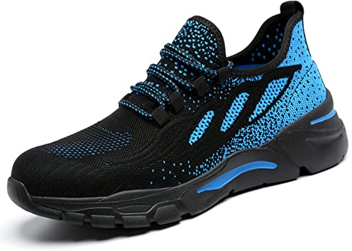 HYCOPROT Scarpe Antinfortunistiche Uomo Donna Scarpe da Ginnastica con Punta in Acciaio Scarpe da Lavoro Traspiranti Leggere Cuscino d'Aria Scarpe con Sportive di Sicurezza (Blu-1, Numeric_43)