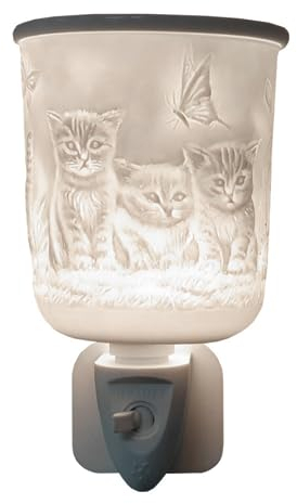 Cello Plug-In Wax Melt Burner – 3D Kitten Design | Porcelain Electric Oil Warmer Aroma Lamp for Wax Melts Kitten Cat Lovers Gift Home Fragrance Friendship Ornament Birthday Present Room Decor