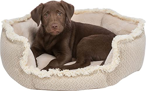 TRIXIE Hundebett Boho 65 × 65 cm in beige - weiches Hundekissen mit Plüschelementen - Hundekorb für mittelgroße Hunde - rutschfest und waschbar - 38213