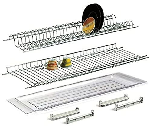 G GRIMALDI Kit Scolapiatti da Incasso 86 cm Cromato con Raccogligocce e Staffe | Made in Italy | Doppio Livello per Piatti e Bicchieri | Struttura in Acciaio per Pensili Cucina