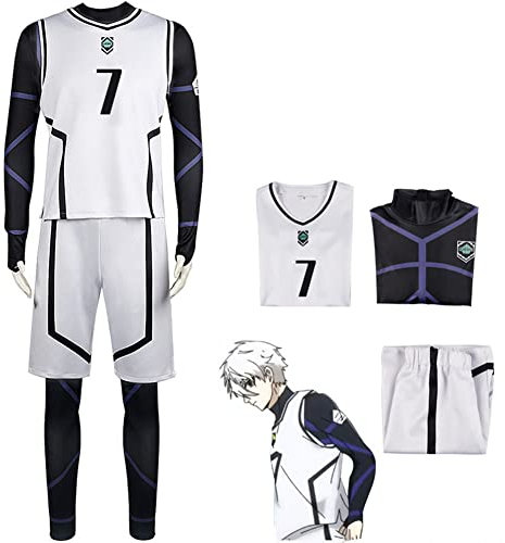 Jiumaocleu Blue Lock Cosplay Costume Outfit - Anime Blue Lock Merch No.7 Cosplay Football Jersey Sportswear Uniform Tracksuit Training Suits Party Dress Up Full Set for Teens Adults