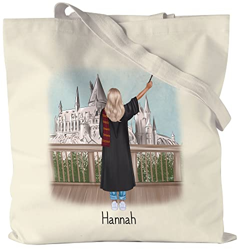Kiddle-Design Zauberer Jutebeutel Personalisiert Magie Hexe Magisch Fantasy Fan Geschenkidee mit Name selbst gestalten Abschluss Abitur Bachelor Frau