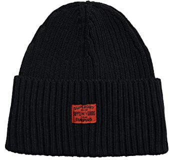 Superdry Damen Workwear Knitted Beanie Hat Baskenmütze, schwarz, One Size