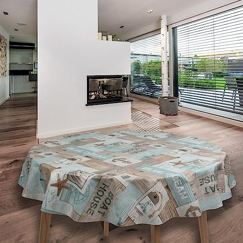 laro Rund 140 cm Wachstuchtischdecke Tischdecke Abwaschbar PVC Meer Strand Rund 140cm, Muster:Meer Strand, Größe: Rund 140cm