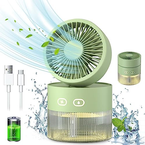 EBILUN Mini Ventilateur De Brumisation De Bureau Portable USB Rechargeable Batterie Ventilateur De Table Pliable Réglable avec Vent à 3 Vitesses, Réservoir d'eau De 350 ML (Vert)