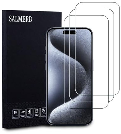 SALMERB [3 Pack iPhone 15 Pro Screen Protector, Screen Glass Protector 9H Hardness Tempered Glass Film Anti-Scratch/Fingerprint Zero Bubble-Ultra-clear 99.99%