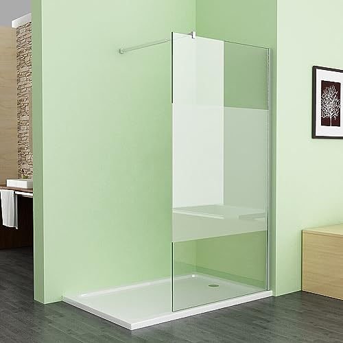 MEESALISA Duschwand für Dusche 100 x 200 cm, 10mm ESG NANO Teilsatiniert Glas Duschwand mit 70-120 cm Haltestange, Walk in Duschabtrennung Duschtrennwand für Bad, WC, Badezimmer
