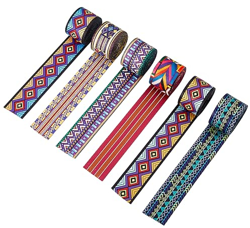 SUPERFINDINGS 1,99 Yard (1,82 m) Polyester Gurtband 6 Stränge 6 Stile Doppelseitig Bedruckt Für DIY Kameragurt 38mm Breit