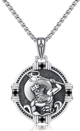 Poseidon Dreizack kette Sterling Silber Dreizack Von Poseidon Anhänger Amulett Poseidon Aquaman Anhänger Vintage Halskette Nordische Mythologie Wikinger Schmuck Geschenke für Herren