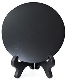 GAENZA Natürlicher schwarzer Obsidian-Scrying-Spiegel, Kristalle, Stein, runde Platte, Hexerei-Spiegel, Heimdekoration mit Regal, Steinmineralexemplar (Size : 8cm-9cm)