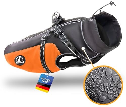 Tierhood Regenmantel Hund - Hunderegenmantel wasserdicht - Hundemantel für kleine Hunde - Reflektierende Regenjacke Hund - Hunde Regenmantel inklusive Geschirr Wasserdicht - Orange