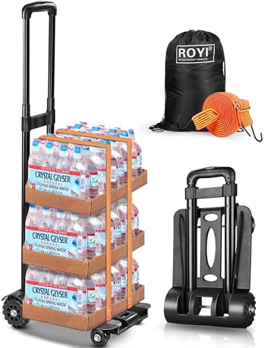 WONSEFOO Carro de Equipaje Plegable, 50 kg/110 lbs, Carretilla de Transporte Ligera, cómoda y Plegable, para Cajas de Bebidas, maceteros, Viajes de Negocios, Negro, M