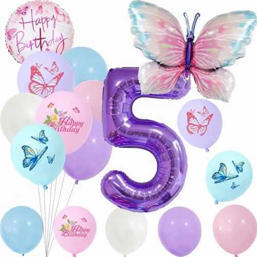 Yunchu Online 5. Geburtstagsdeko Mädche Lila Schmetterling Geburtstag Deko Set für Mädchen mit Schmetterlingen