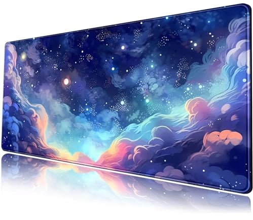 Tappetino da scrivania a tema anime pastello con vista di nebulosa estetico carino tappetino da scrivania con stelle galassie blu scuro profondo cosmo grande tappetino per mouse da gioco esteso XL