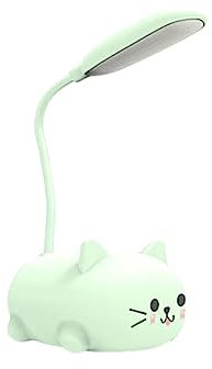 dijiusidy Kompakte LED Schreibtischlampe mit Einstellbarer Helligkeit und Augenschutz, USB Ladeanschluss, kleine Schreibtischlampe mit Akku, Schreibtischlampe mit grüner Katze