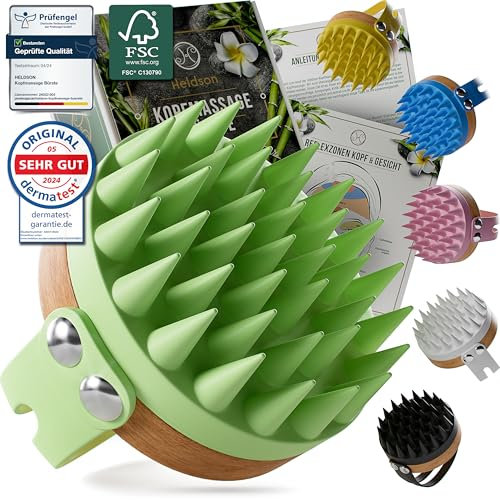 HELDSON® Premium Kopfhaut Massagebürste - FSC®100% - Kopfmassage Bürste - Scalp Massager Brush - Haar Massagebürste Haare - Hair Care Kopfhaut Peeling - Kopf Massage - Scalp Scrub [Jadegrün]