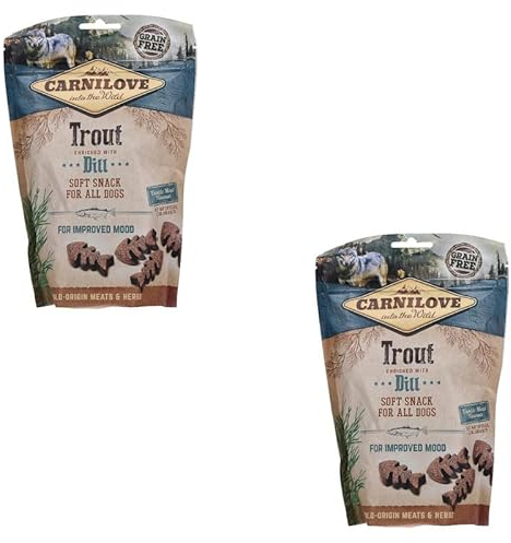 Carnilove Soft Snack Trout enriched with Dill | Doppelpack | 2 x 200 g | Leckerli für Hunde | Forelle und Dill | Ohne Zuckerzusatz | Exotischer Fleischgeschmack