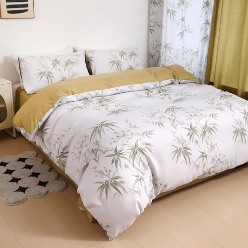 Dreamy Comforts di Theo's Wonderland Set copripiumino in microfibra di poliestere vellutato: 1 copripiumino, 2 federe, 1 lenzuolo e 2 tende abbinate. (Bambù a fiori bianchi)