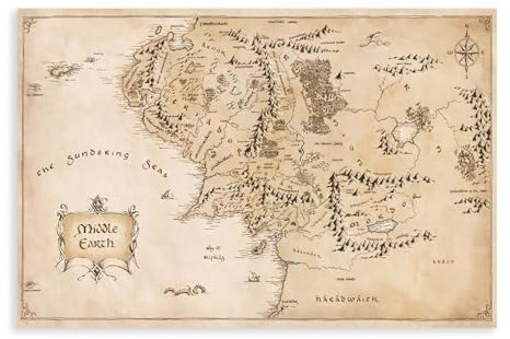 TINGTOEO Mittelerde-Karte, Leinwand-Poster, Schlafzimmer-Dekor, Sportlandschaft, Büro, Raumdekoration, Geschenk, ungerahmt, 30 x 45 cm