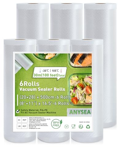 Anysea Rollos Envasadora al Vacio:Bolsas Vacio Alimentos 3 Rollos 20 x 500cm y 3 Rollos 28 x 500cm, Bolsas Envasar al Vacio Alimentos Sin BPA, para Envasadora Sellador de Vacío