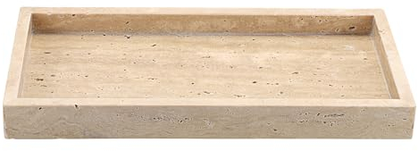 TOLIDA Bandeja natural de travertino, bandeja decorativa de mármol para joyas, perfume, encendedores, gafas, jabones, toallas, copas de vino, café, como regalo, decoración en el baño, sala de estar,