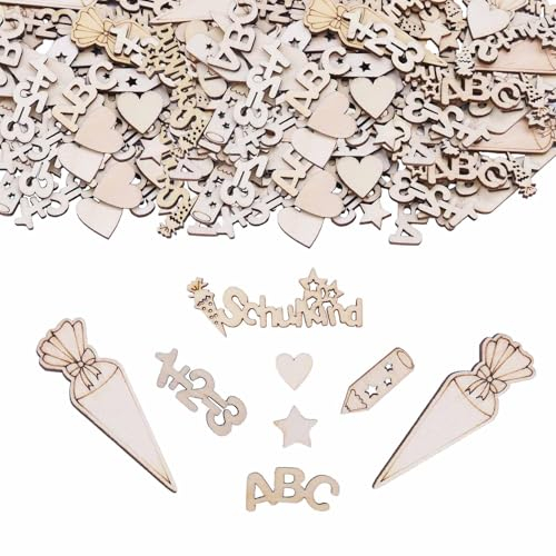 ParPix 70 Stück Tischdeko Einschulung, Holz Konfetti Einschulung Deko, Streudeko Einschulung, Konfetti Schulkind Deko, Tischdeko Deko Einschulung Mädchen und Junge, Streudeko Schulanfang