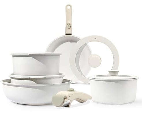 GiPP Pots and Pans Set Non Stick,11PCS Cookware Sets Nonstick Detachable Handle,Induction Kitchen Set Removable Handle,RV Cookware Set,Oven Safe(White,11PCS