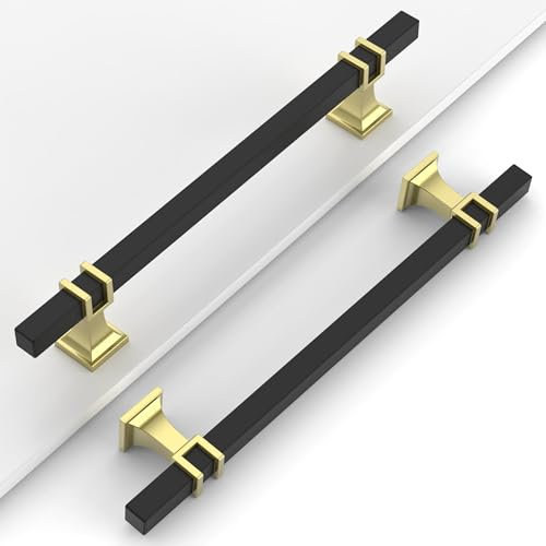 Coinkoly 10 Pack Gold & Black Cabinet Handles - 160MM Hole Centers - Kitchen Cupboard & Drawer Handles - UK0012