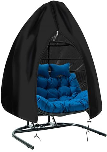 PATIO PLUS Outdoor Single Egg Chair Cover with Zipper , Heavy Duty 420D Egg Swing Chair Cover, Waterproof Windproof, 115x190cm, Black
