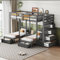 MQLAE Etagenbett 3 Personen, Hochbett 90x200, Rausfallschutz Kinderbett mit Sicherheitsleiter, Bett mit Stauraum - 6 Schubladen und Nachttisch, Stockbett, Familienbett, Massivholz Bettgestell, Grau