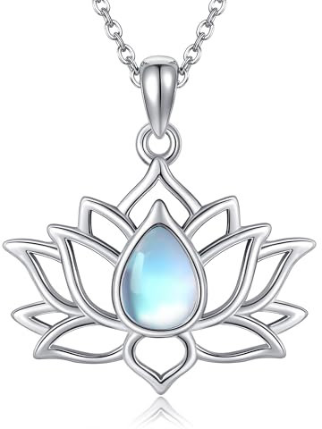DAYLINLOVE Lotus Halsketten 925 Sterling Silber Lotus Blume Kette Mondstein Lotus Schmuck Geschenke für Frauen