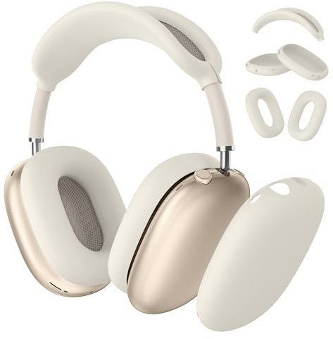 Wanme 3 in 1 Hülle für Airpods Max, Weiche Silikon Ohrpolster Schutz Abdeckungen+ TPU Schutzhülle+ Kopfband Cover Case, Kratzfestes Schutzhüllen Kopfhörer Zubehör für Apple AirPods Max, Sternenlicht