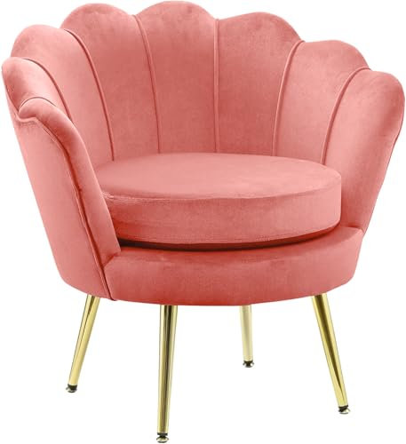 GARDENIA Poltrona con schienale a Conchiglia, Imbottita, con gambe Cromate, Ideale per salotto, camera da letto, e ufficio Poltrona in Vellutino, Rosa, 77x79xH77 CM Atene XL